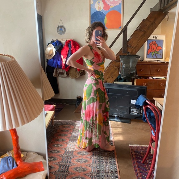 BCBG Vintage Pink Floral Prom Dress - Picture 3 of 5